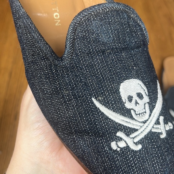 Stubbs & Wootton Palm Beach Denim Canvas Slip On Pirate Skull Cross bone Mules - Picture 4 of 10